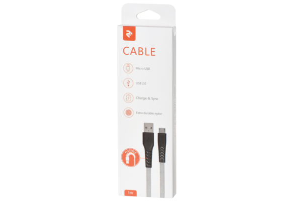 Кабель 2E USB-A — microUSB Flat fabric urban 1m Grey