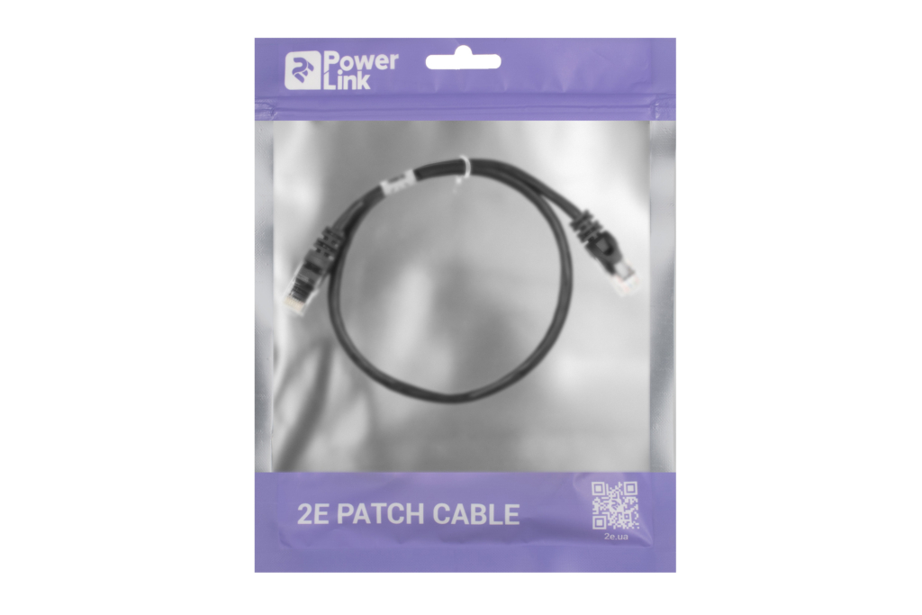 Патч-корд 2E САТ 5e, UTP, 0.50м, 26AWG, RJ45, 7/0.16, CCA, PVC, черный