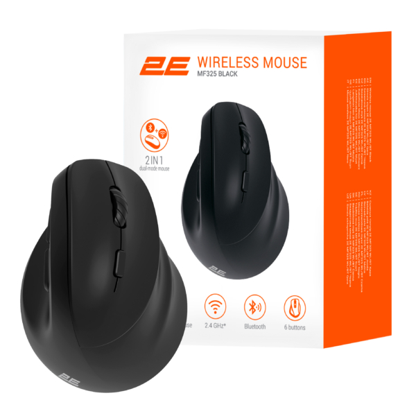 2E Mouse MF325 Silent, WL/BT, vertical, black