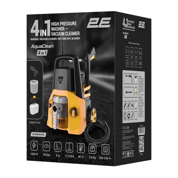 Минимойка высокого давления 2E AquaClean 4в1 1600Вт 130бар 480л/ч шланг 8м 11кг