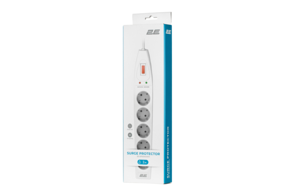 Power strip with surge protector 2E 5xType F, 3×1.5mm2, 16A, 2m, white