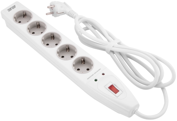 Power strip with surge protector 2E 5xType F, 3×1.5mm2, 16A, 2m, white