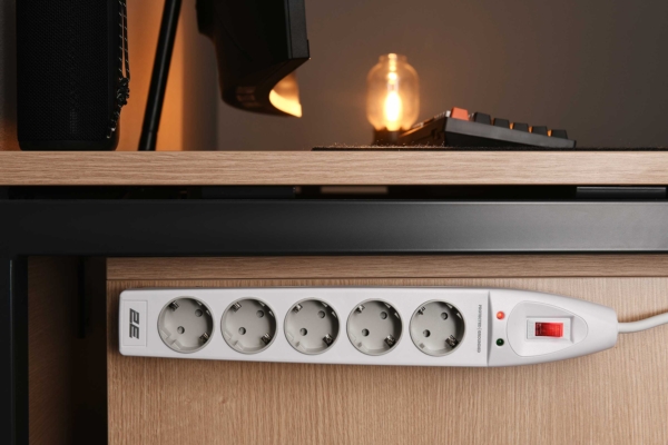 Power strip with surge protector 2E 5xType F, 3×1.5mm2, 16A, 2m, white