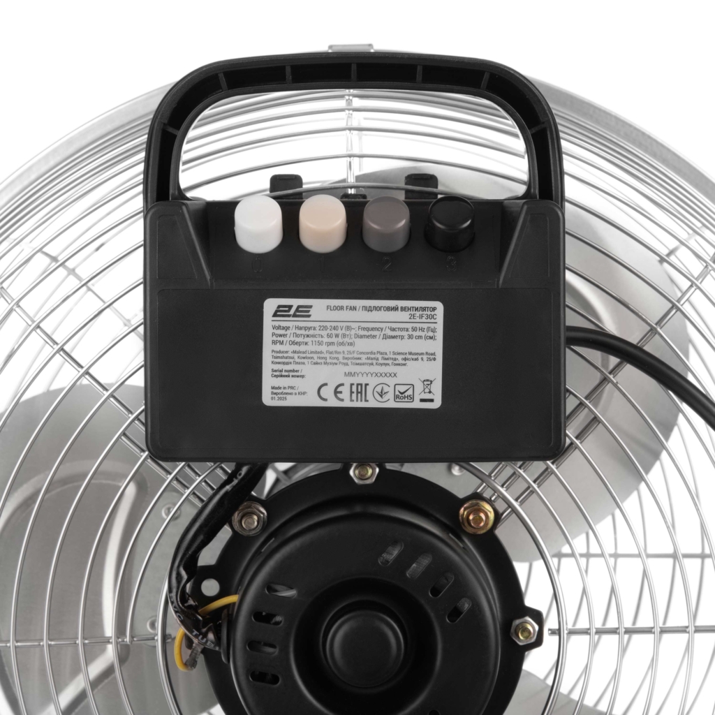 Вентилятор напольный 2E PowerWind 30C профессиональный, 30см, 60Вт, кнопки, двигатель медь 100%, серебристый
