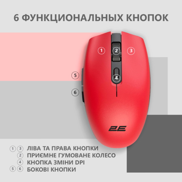 Мышь 2E MF2030 Rechargeable, WL, красный