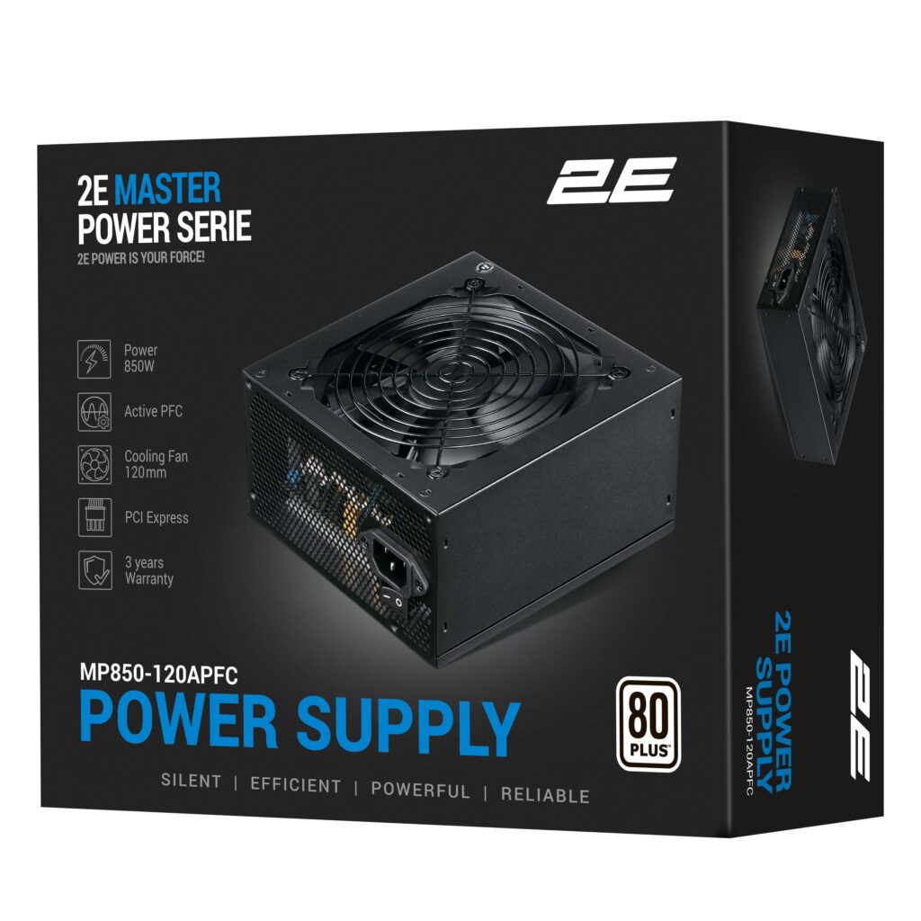 2E PSU Master Power  (850W), >80%, 80+ White, 120mm, 1xMB 24pin(20+4), 1xCPU 8pin(4+4), 3xMolex, 5xSATA, 4xPCIe 8pin(6+2)