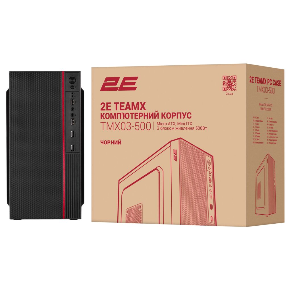 2E PC case TeamX TMX03 with 2E ATX500W, 2xUSB3.0, 1x80mm, VGA 220mm, mATX, black