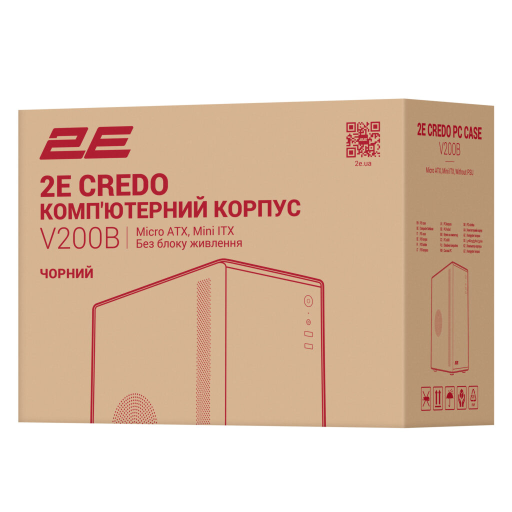 PC case 2E Credo V200B without PSU, 2xUSB3.0, 1x80mm, VGA 250mm, mATX, Black