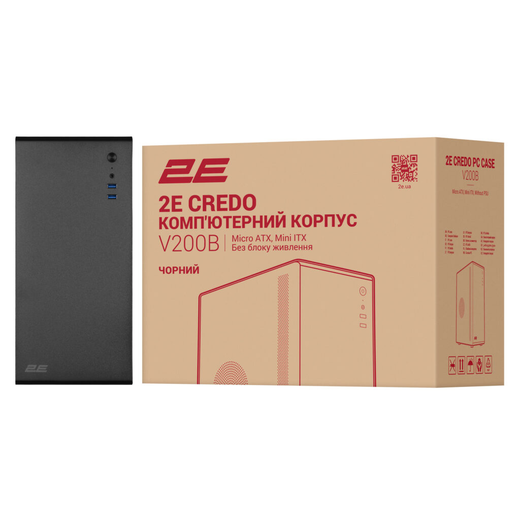 PC case 2E Credo V200B without PSU, 2xUSB3.0, 1x80mm, VGA 250mm, mATX, Black