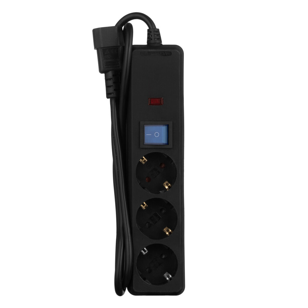 2E power strip 3xType F, 1xC14, 3x1mm sq, 10A, 1m, black