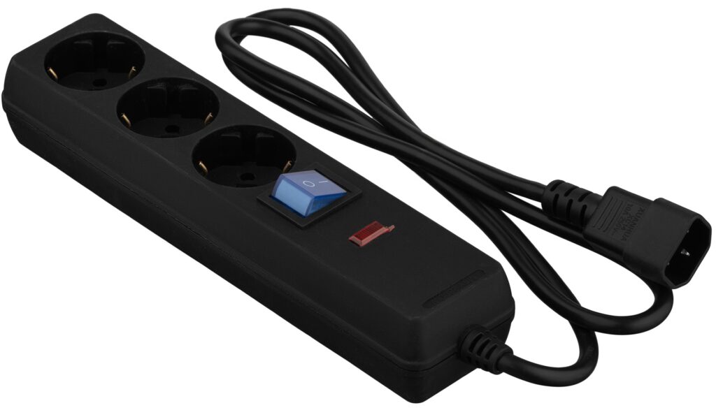 2E power strip 3xType F, 1xC14, 3x1mm sq, 10A, 1m, black