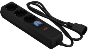 2E power strip 3xType F, 1xC14, 3x1mm sq, 10A, 1m, black