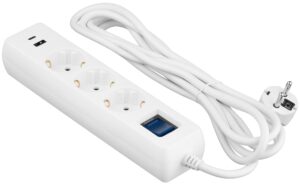 Подовжувач-фільтр мережевий 2E 3xТип F, 3×1.5мм кв, 16A, 1xUSB-A, 1xUSB-C, з захистом від перенапруги, 3м, білий