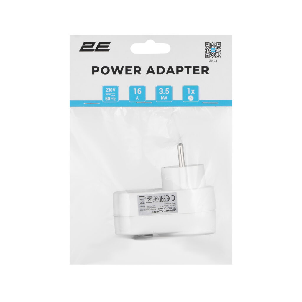 2E power adapter with power button 1xType F, 16A, white