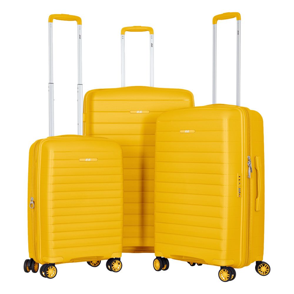 Набір валіз 2E, Aero, поліпропілен, (L+M+S), TSA, 4 колеса, EXP, бурштиново-жовтий