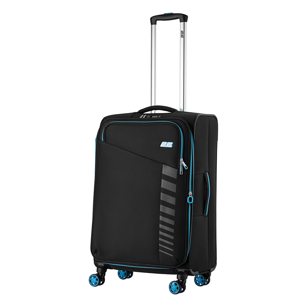 2E Suitcase Middle, Trek, polyester, 64/78 L, TSA, 4 wheels, EXP, black