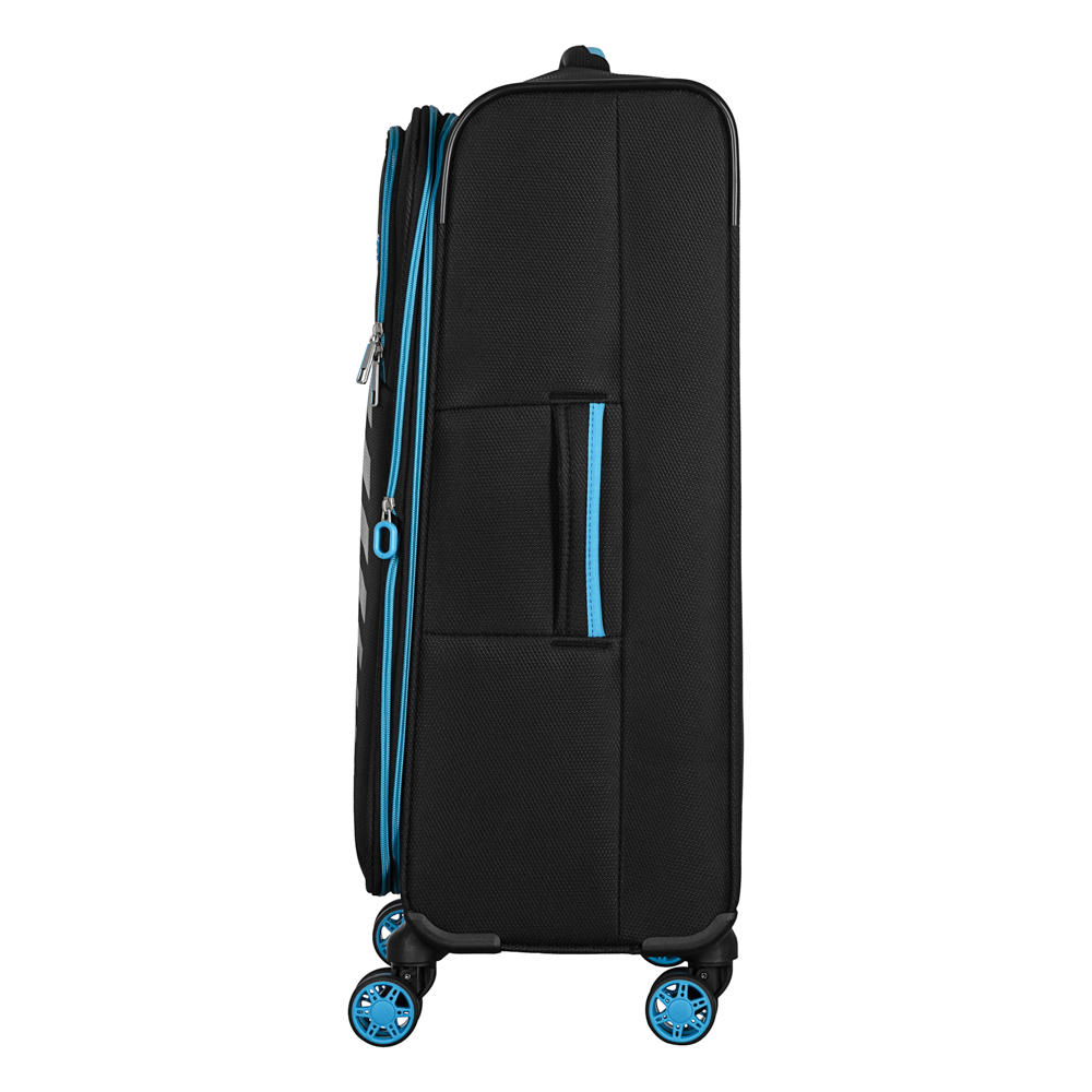 2E Suitcase Middle, Trek, polyester, 64/78 L, TSA, 4 wheels, EXP, black