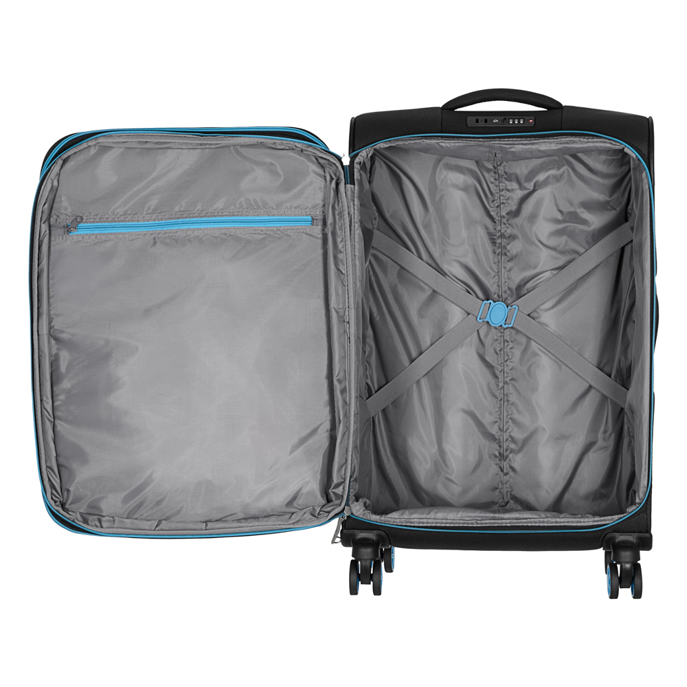 2E Suitcase Middle, Trek, polyester, 64/78 L, TSA, 4 wheels, EXP, black