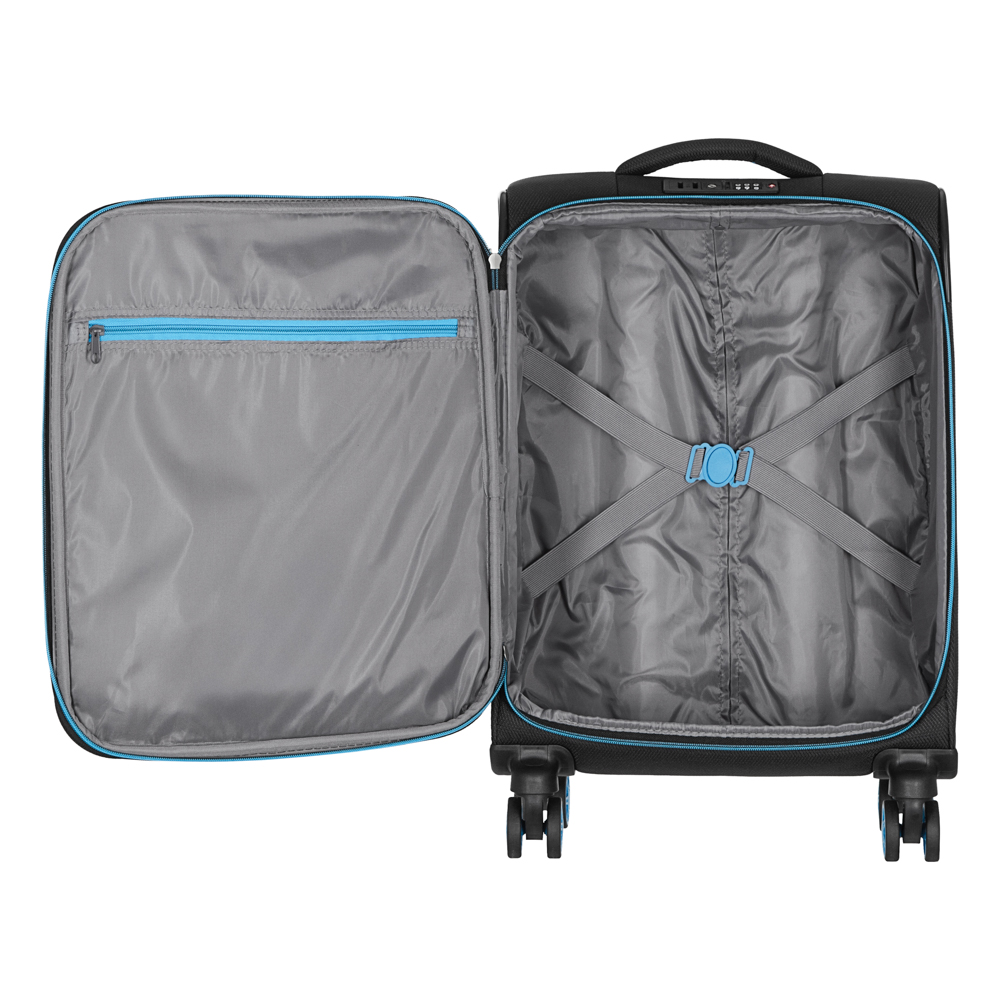 2E Suitcase Small, Trek, polyester, 35L, TSA, 4 wheels, black