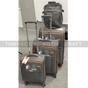 2E Suitcase set, Trek, (L+M+S), TSA, 4 wheels, + 3 Cabin backpacks (2E-BPET-CABIN-GR), polyester, grey