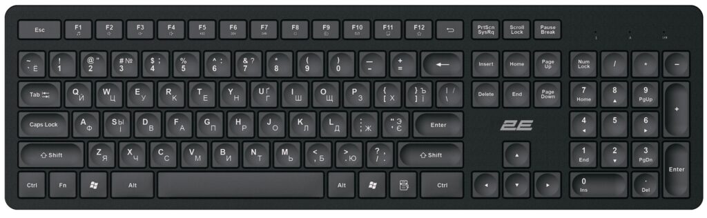 Клавиатура мембранная 2E KS260 106key, WL, EN/UK/RU, чёрный