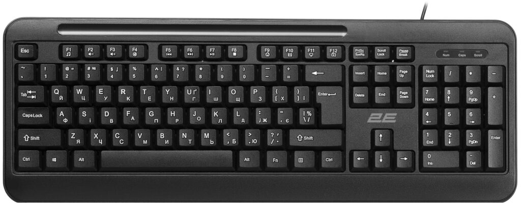 Клавіатура мембранна 2E KM1040 104key, USB-A, EN/UK/RU, чорний