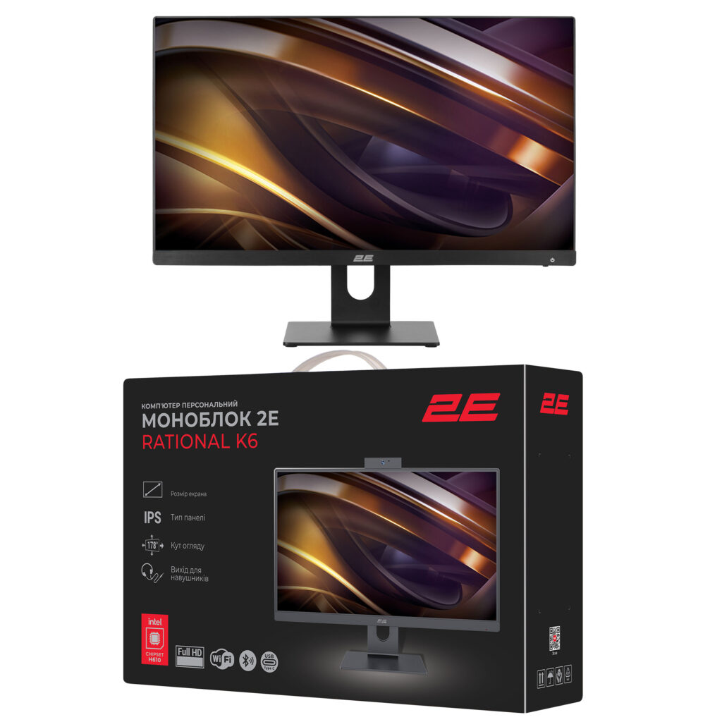 ПК Моноблок 2E Rational K6 23.8″ FHD IPS Intel i3-12100, 8Gb, F256GB, UMA, H610, K6.610, 120W, FreeDos, черный