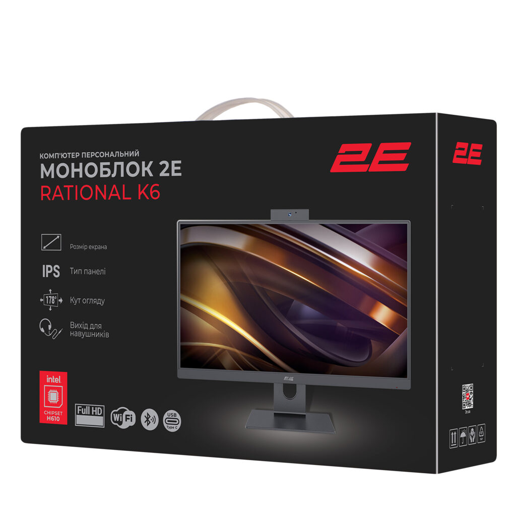 ПК Моноблок 2E Rational K6 23.8″ FHD IPS Intel i3-12100, 16Gb, F480GB, UMA, H610, K6.610, 120W, FreeDos, черный