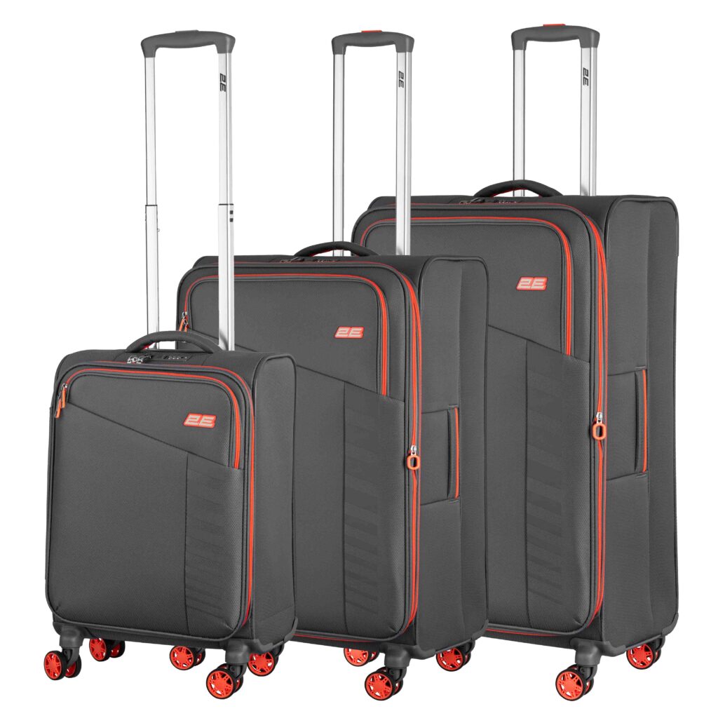 Набір валіз 2E, Trek, (L+M+S), TSA, 4 колеса, + 3 рюкзаки Cabin (2E-BPET-CABIN-GR), поліестр, сірий