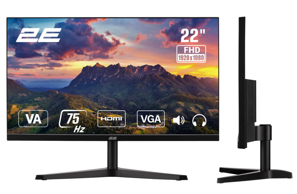 Монітор 2E 21.5″ A2222B D-Sub, HDMI, MM, VA, 75Hz