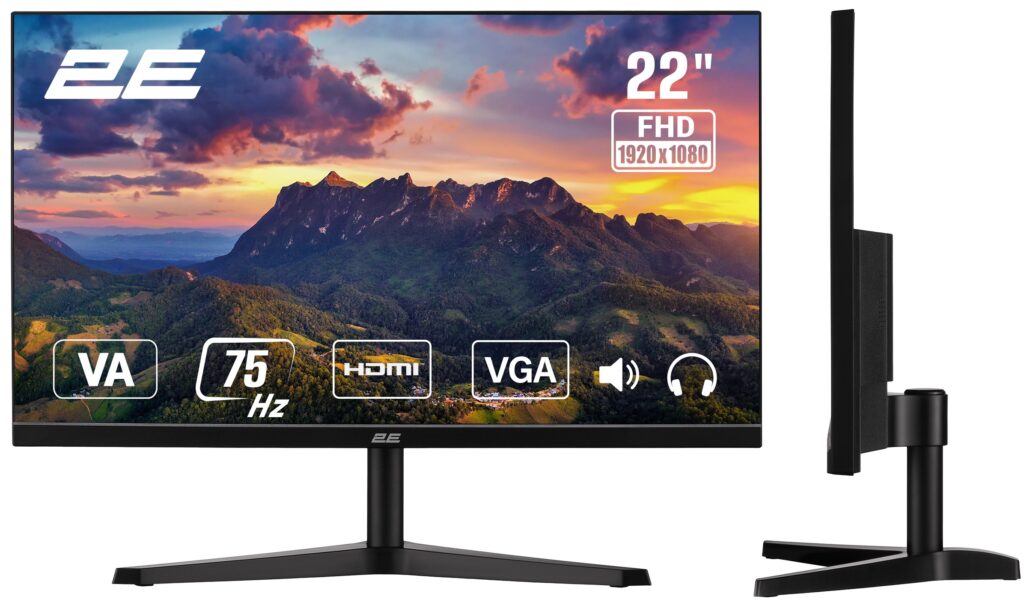 Монітор 2E 21.5″ A2222B D-Sub, HDMI, MM, VA, 75Hz