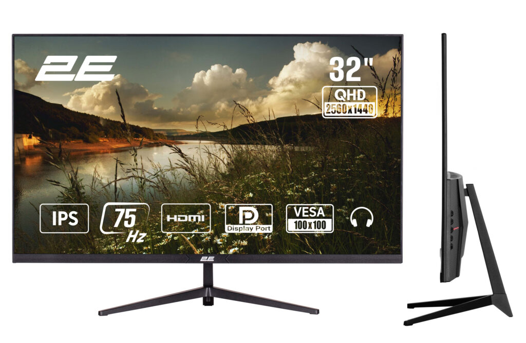 Монитор 2E 31.5″ D3224B 2xHDMI, DP, IPS, 2560×1440, 75Hz, 5ms, FreeSync