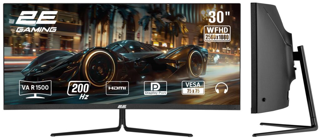Monitor 2E GAMING 30″ G3024B 2xHDMI, DP, Audio, VA, 2560×1080, 21:9, 200Hz, 1ms, CURVED, FreeSync