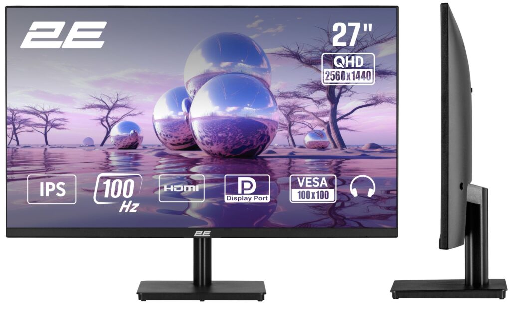 Монітор 2E 27″ H2724B HDMI, DP, IPS, 2560×1440, 100Hz, FreeSync
