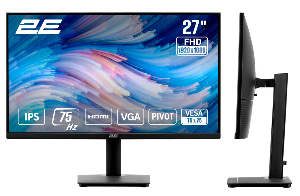 Монитор 2E 27″ N2723B D-Sub, HDMI, IPS, 75Hz, Pivot