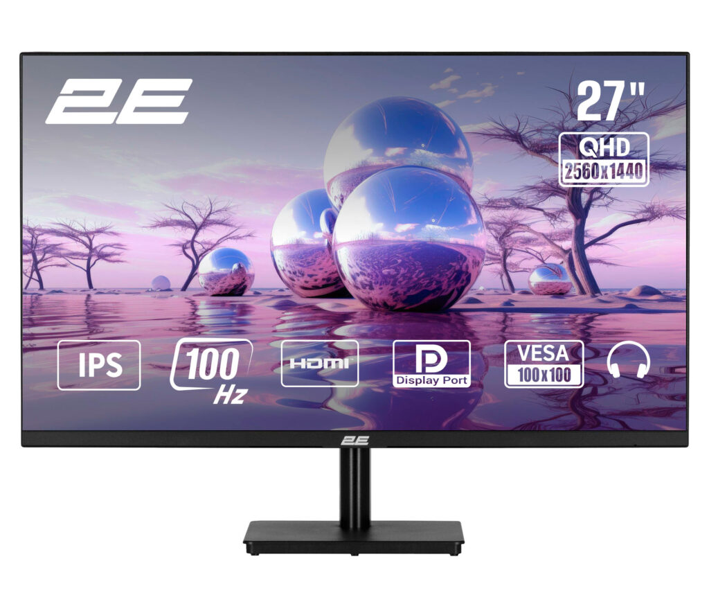 Монітор 2E 27″ H2724B HDMI, DP, IPS, 2560×1440, 100Hz, FreeSync