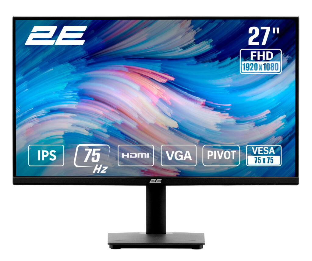 Монитор 2E 27″ N2723B D-Sub, HDMI, IPS, 75Hz, Pivot
