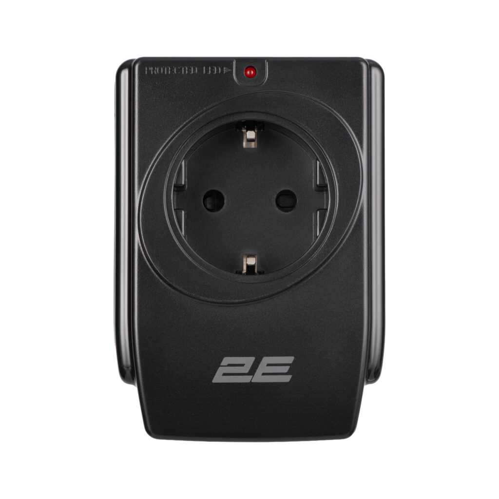 Адаптер сетевой 2E 1xТипF, 16A, 2xUSB-A, фильтр, чёрный