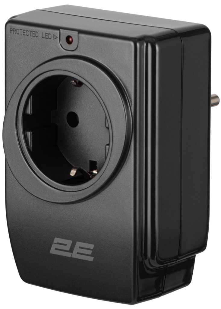 Адаптер сетевой 2E 1xТипF, 16A, 2xUSB-A, фильтр, чёрный