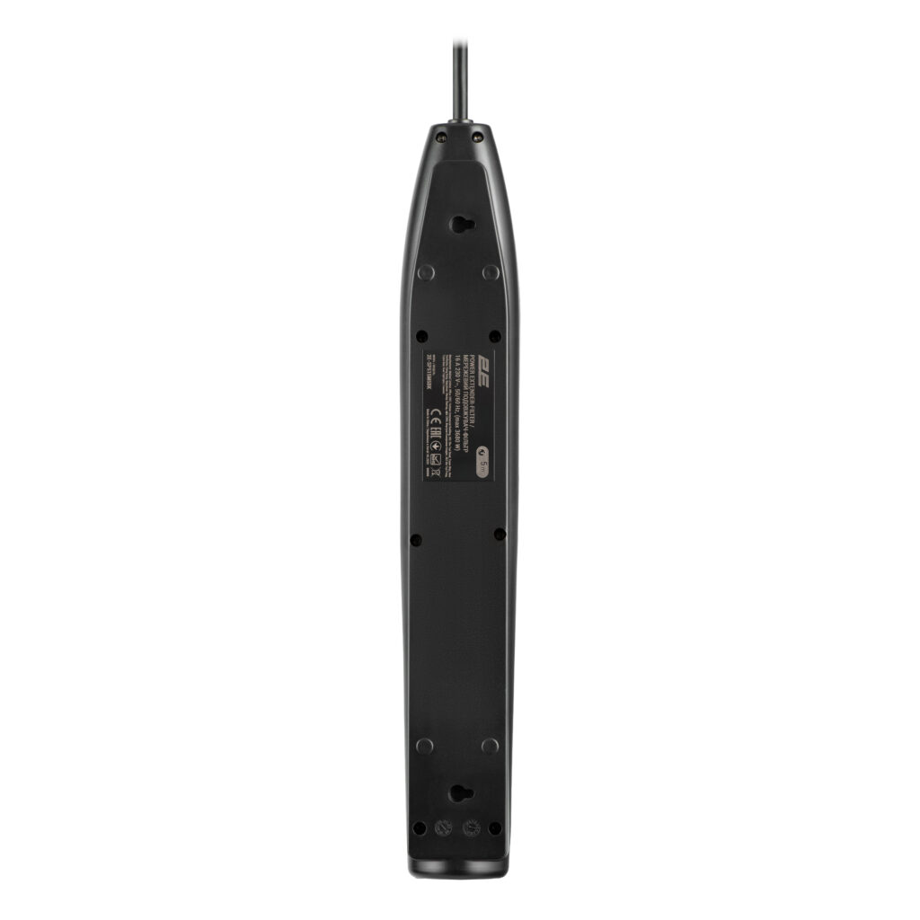 2E Power strip with surge protection, 5m, 5xTypeF, 16A, black