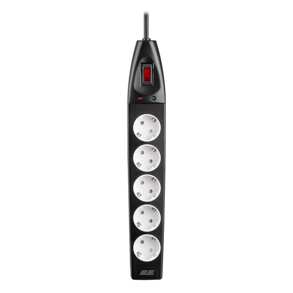 2E Power strip with surge protection, 5m, 5xTypeF, 16A, black