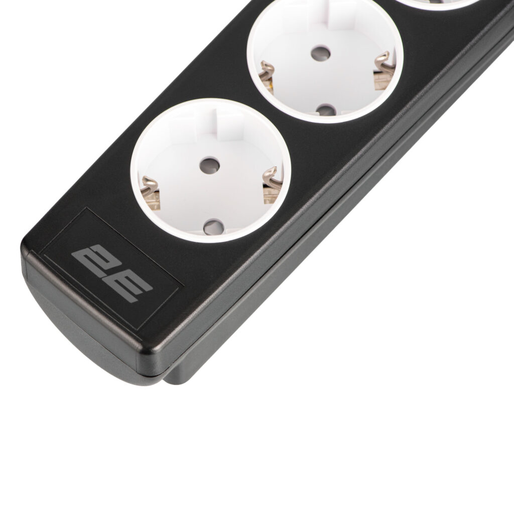 2E Power strip with surge protection, 5m, 5xTypeF, 16A, black