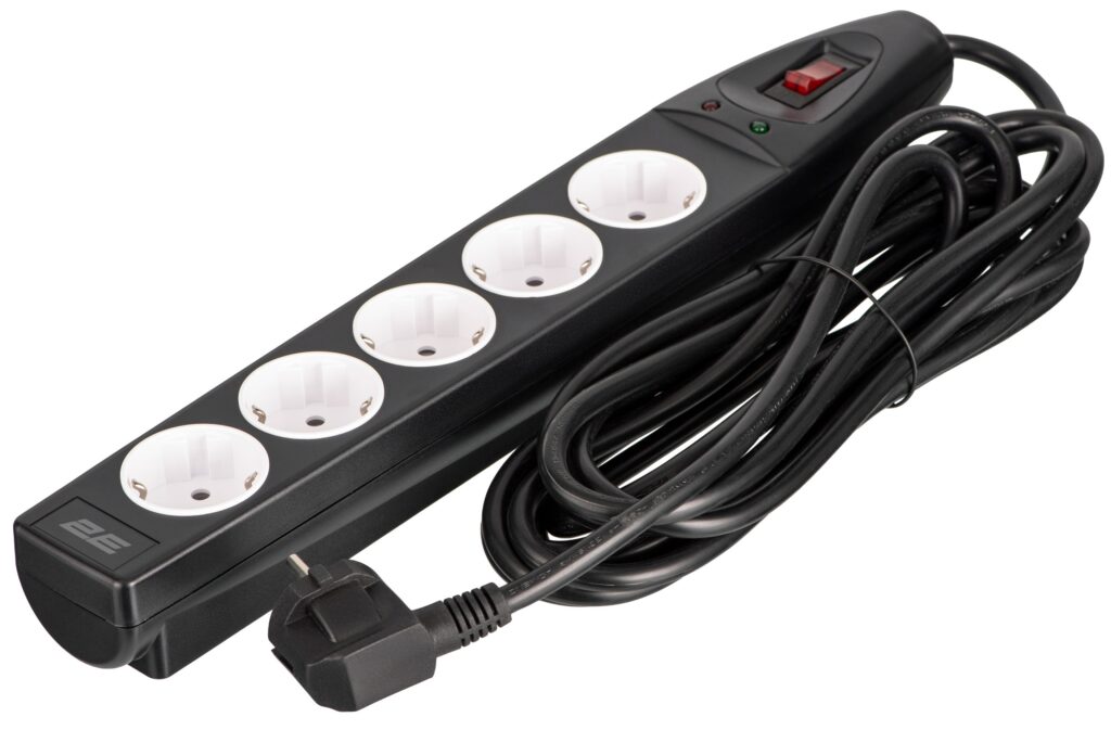 2E Power strip with surge protection, 5m, 5xTypeF, 16A, black