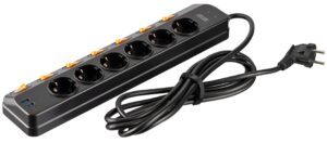 2E Power strip with surge protection, 3m, 6xTypeF, 16A, 2xUSB-A, 1xUSB-C, black
