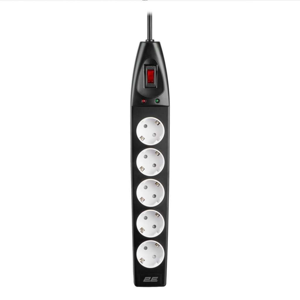 2E Power strip with surge protection, 10m, 5xTypeF, 16A, black