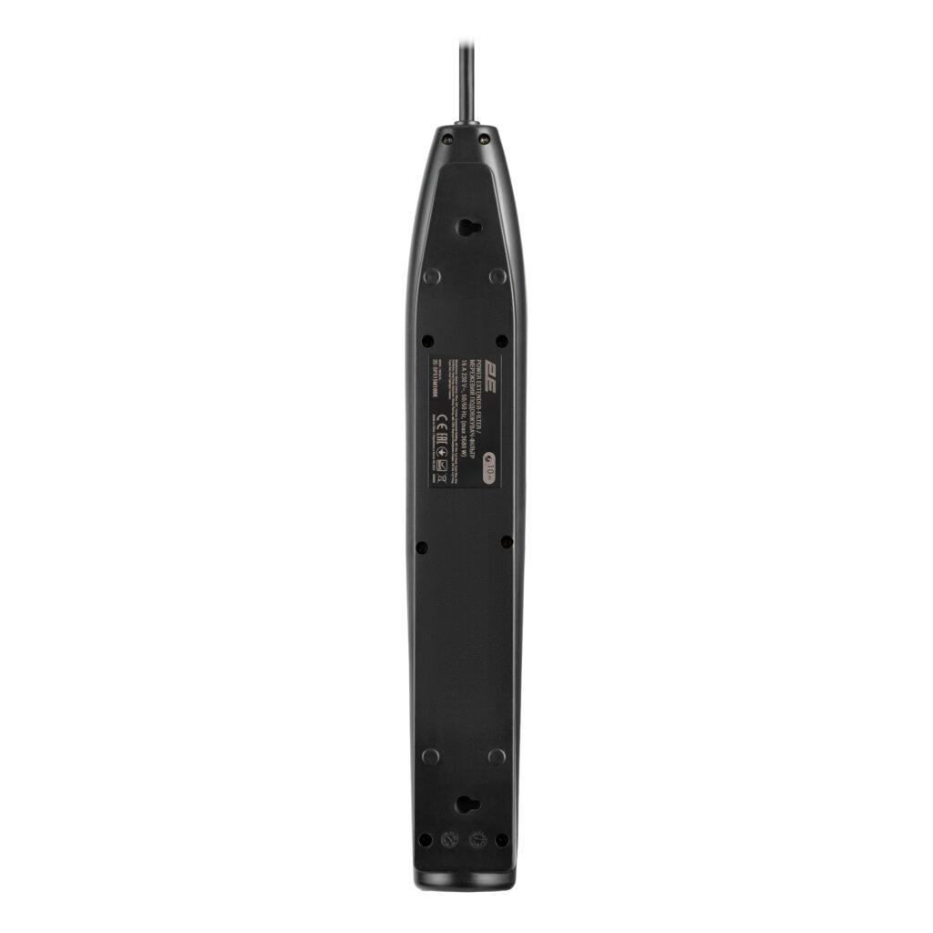 2E Power strip with surge protection, 10m, 5xTypeF, 16A, black