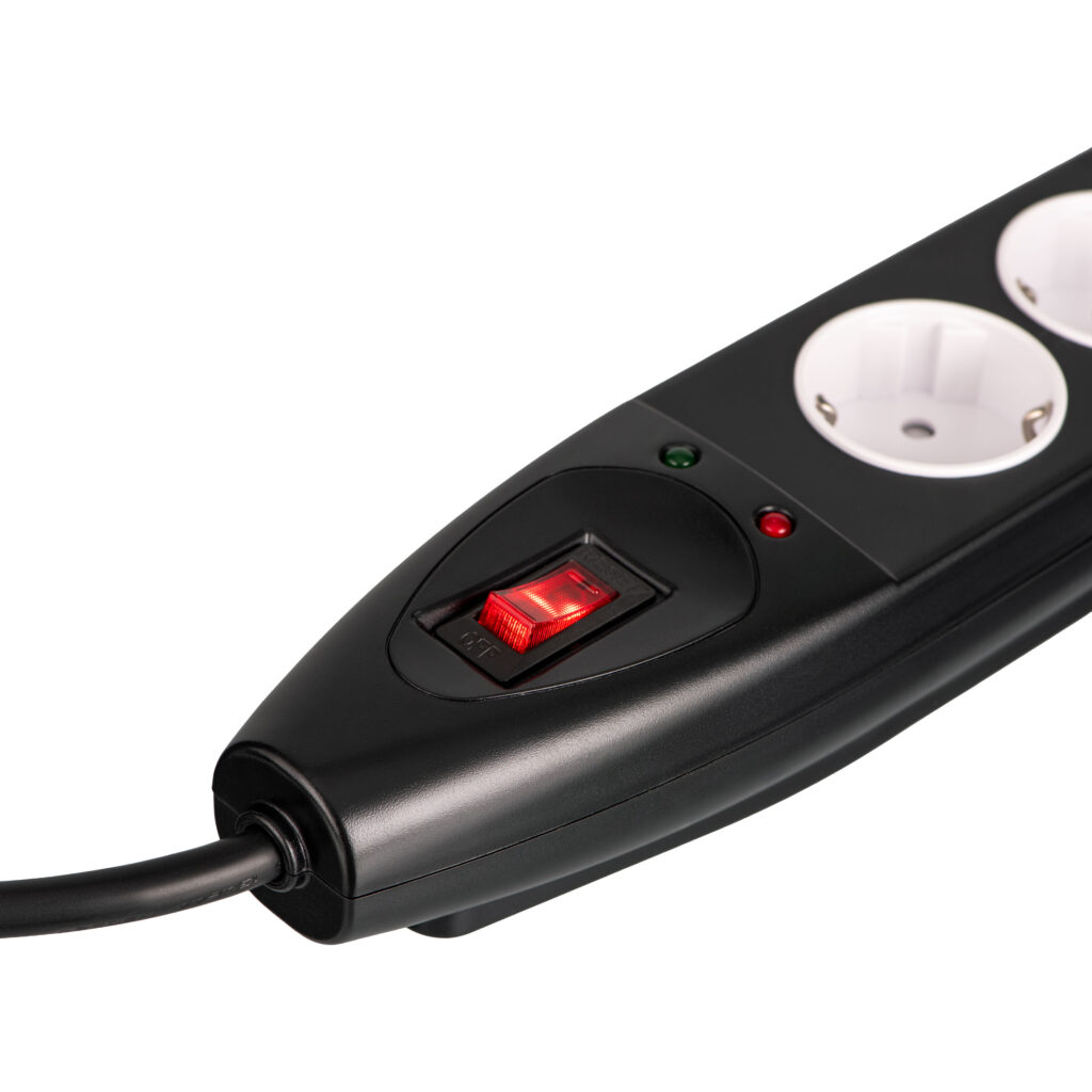 2E Power strip with surge protection, 10m, 5xTypeF, 16A, black