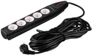 2E Power strip with surge protection, 10m, 5xTypeF, 16A, black