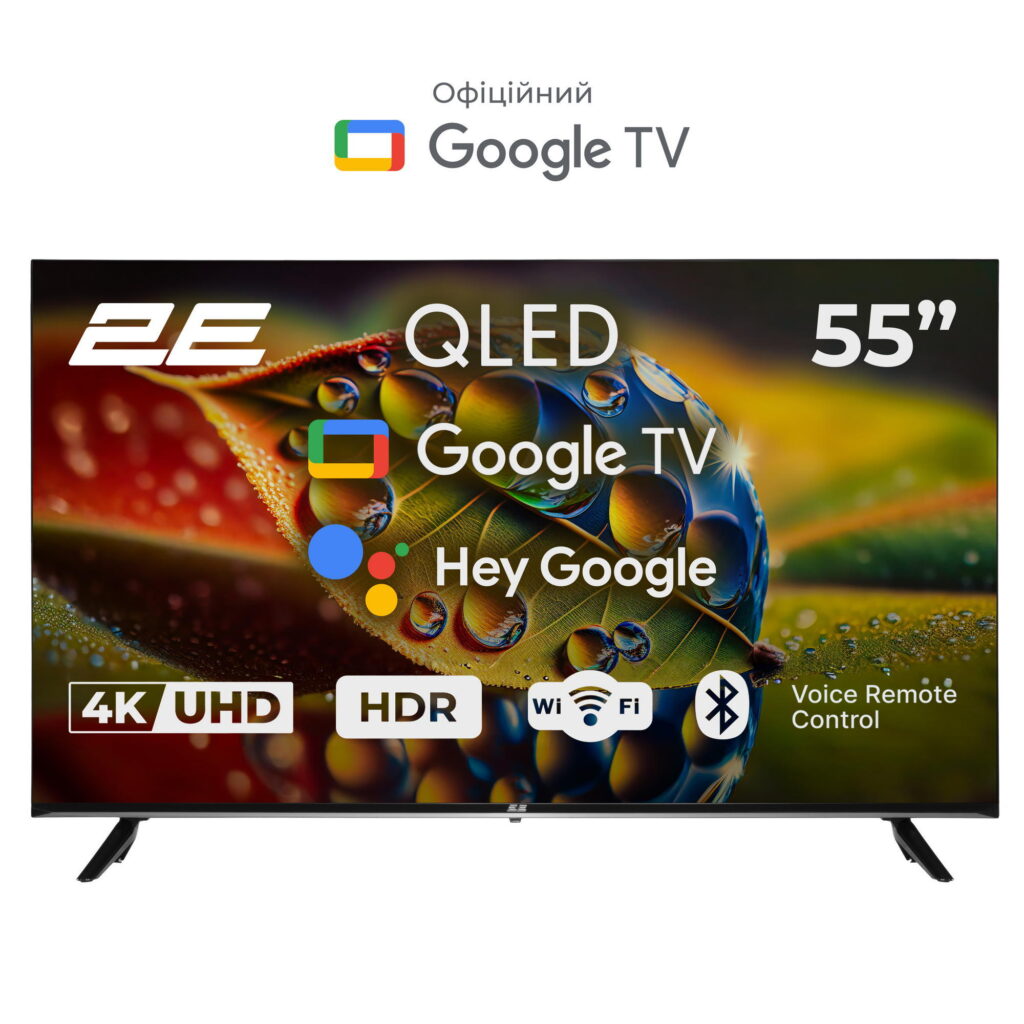 Телевізор 55″ 2E QLED 4K 60Hz Smart Google TV Black