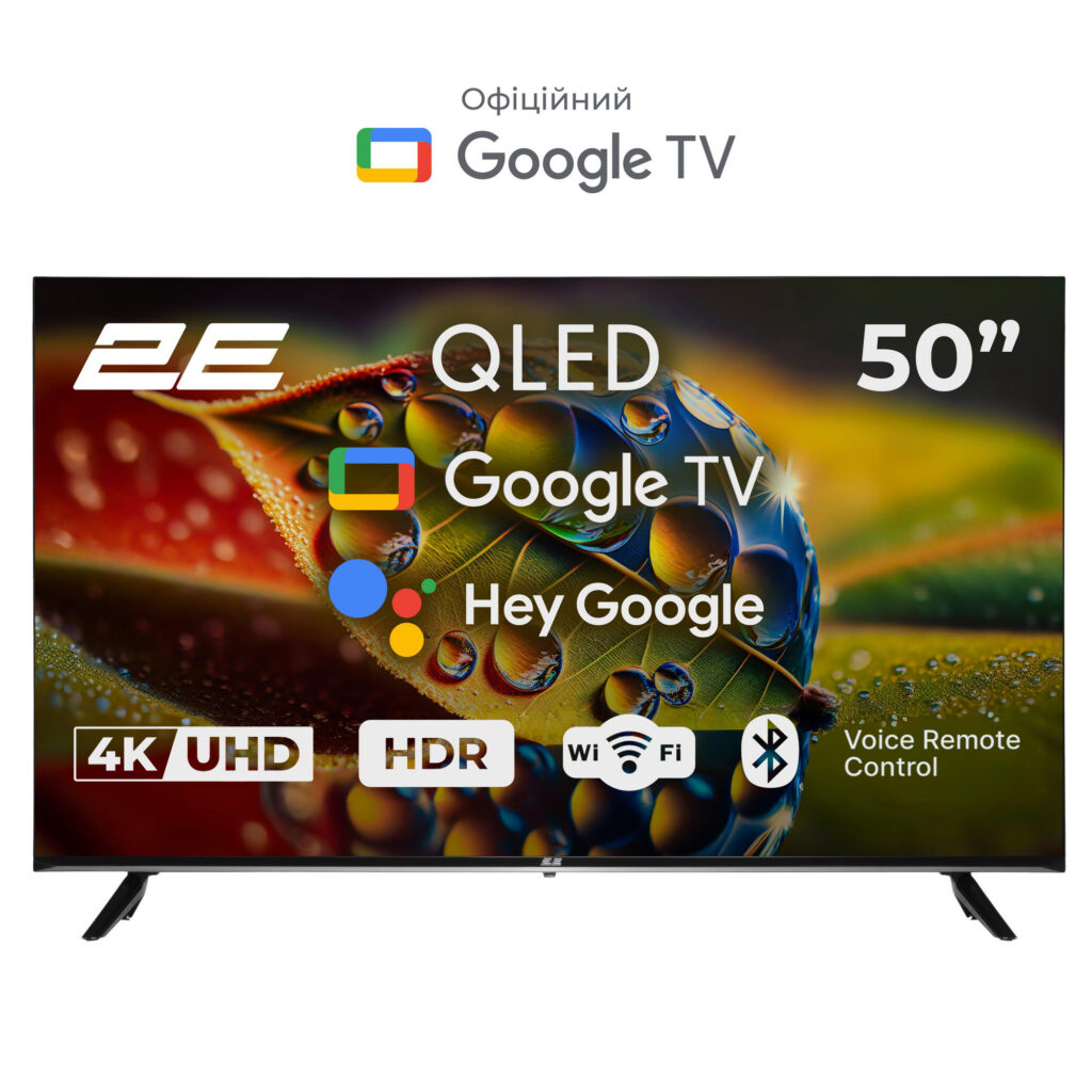 Телевізор 50″ 2E QLED 4K 60Hz Smart Google TV Black